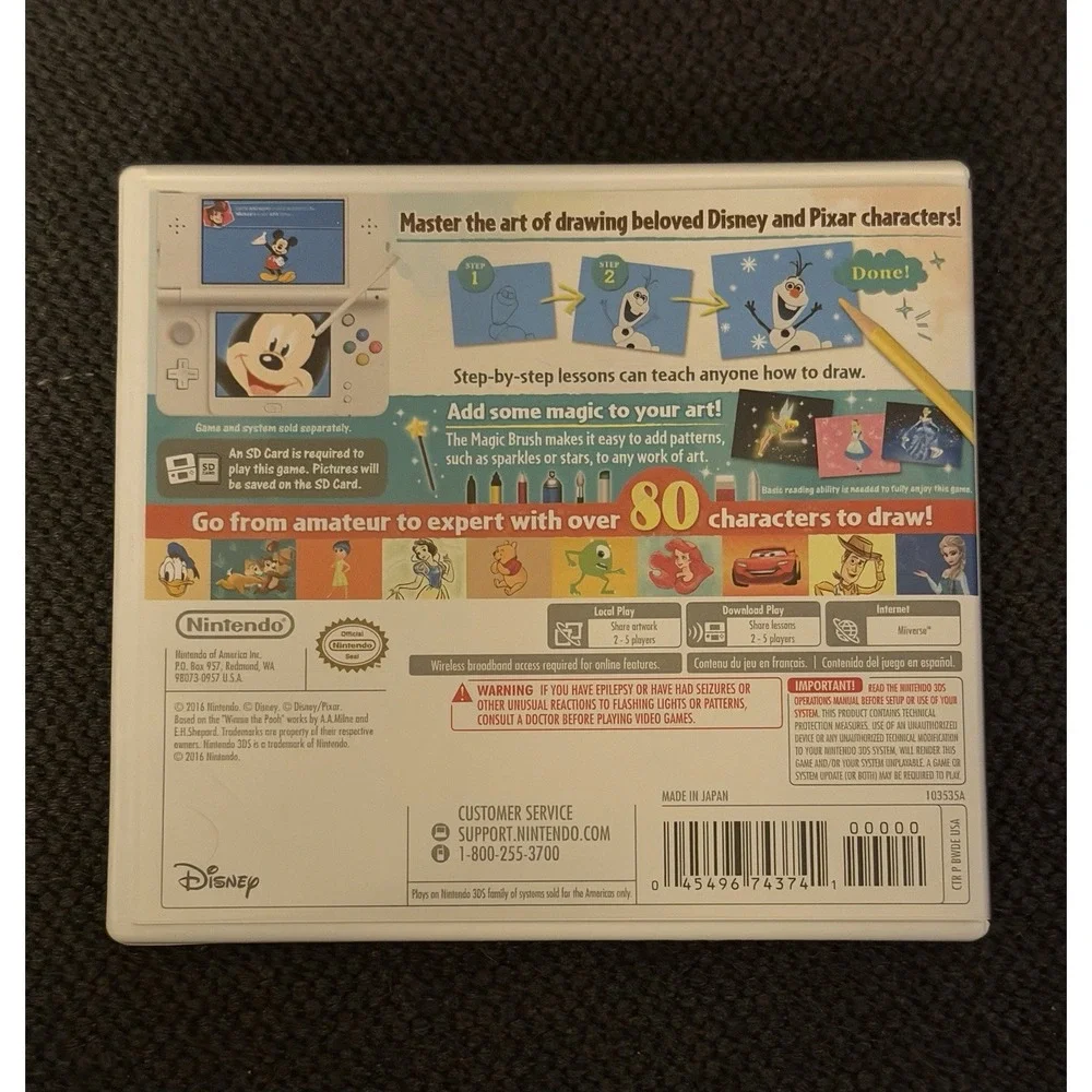 Disney Art Academy - Nintendo 3DS - Mickey Cars Frozen Pooh Drawing - Tested